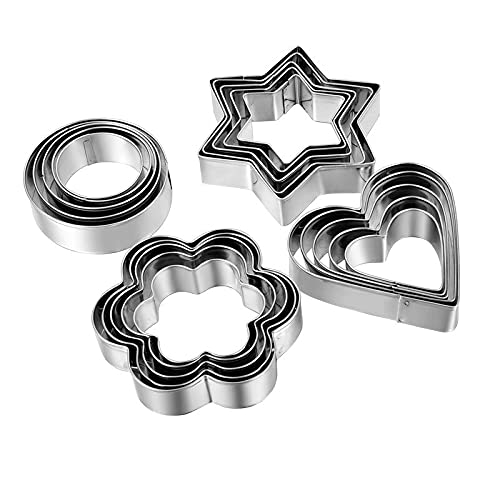 Cookie Cutters Shapes Baking Set: 12PCS Flower,Round,Heart,Star Shape Biscuit Baking Stainless Steel Metal Molds | Shape Cutters for Kitchen,Baking,Halloween & Christmas Small Size Cookie Cutters