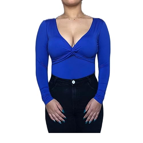 Body Vinha Fashion Blusa Feminina Sensual Manga Longa Decote Torcido Com Bojo Em Suplex Com Fecho (A