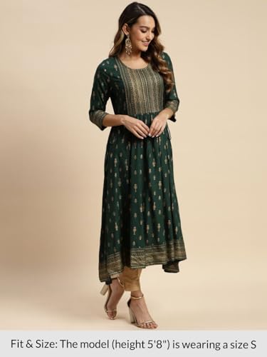 Image of rangita Rayon Calf Length Printed Anarkali Kurti for Women | Kurta for Women