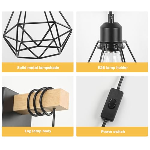 Aplique de pared E27 negro con enchufe interruptor para salones 2