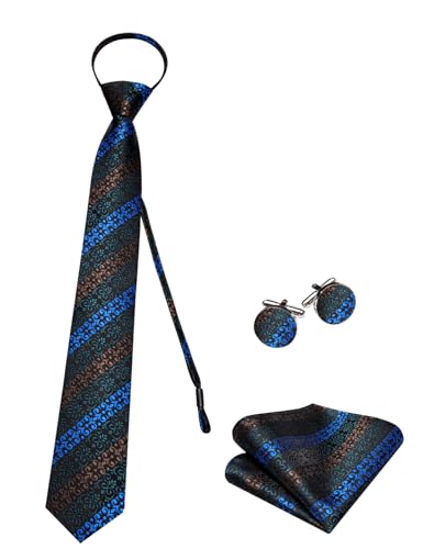 Image of Hi-Tie Zipper Ties for Men Pre-tied Tie Set Lapel Pin Pocket Square and Cufflinks Formal Business Wedding Adjustable Necktie