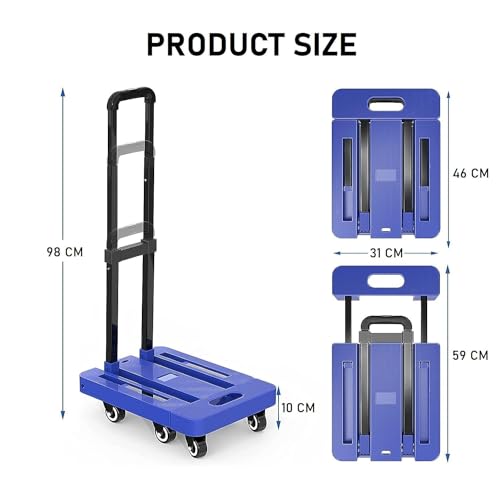 Image of AR Mall Foldable Platform Trolley for Heavy Weight /Material Handling Goods with Capacity of 150KG with 6 Wheels Trolley for Home Office Warehouse & Industries Luggage Cart (6 Wheel Plastic Trolley)