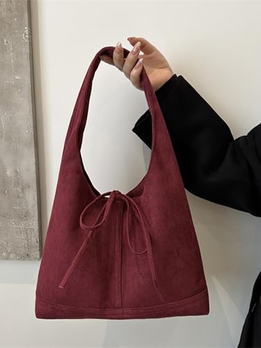 MakeMeChic Women's Faux Suede Shoulder Bag Bow Top Handle Travel Tote Handbag2