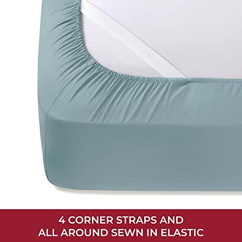 Image of Mellanni RV Short Queen Sheets - 4 PC Iconic Collection Bedding | Hotel Luxury, Extra Soft, Cooling Bed Sheets - Deep Pocket up to 10 inch (RV /Short Queen, Spa Blue)