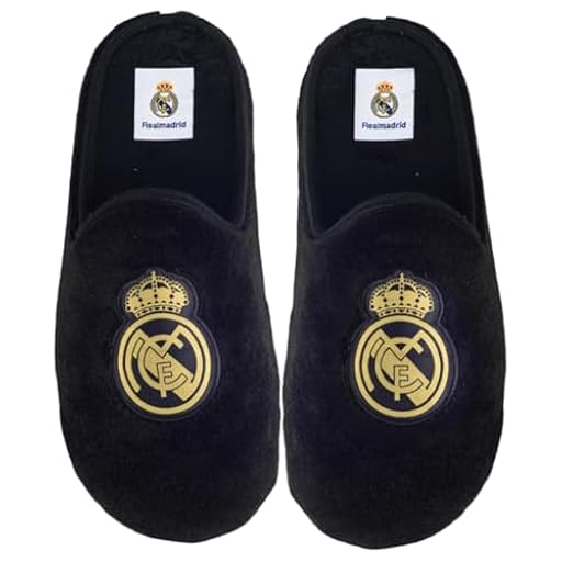 MARPEN SLIPPERS Zapatillas Para Casa Hombre Real Madrid CF Oficiales – Pantuflas Ligeras Con Pelo Suave, Suela Flexible Antideslizantes - Negro y dorado, Talla 45 | Ya disponible en tu tienda friki favorita! En mundofriki.es!