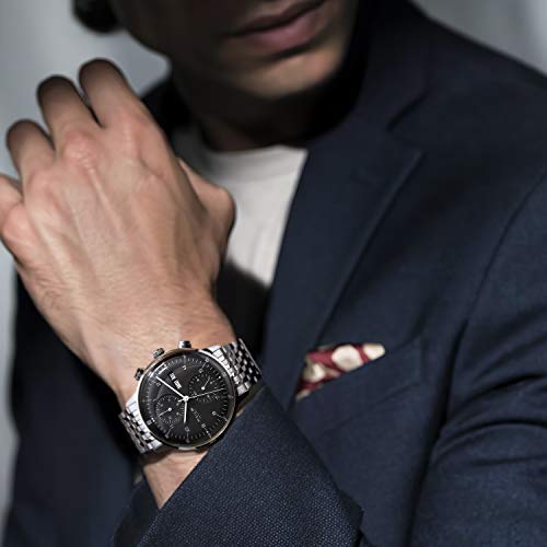 Image of FEICE Men's Mechanical Analog Watch Bauhaus Automatic Watch Stainless Steel Self-Winding Wrist Watches Casual Dress Watches for Men with Leather Bands Date Calendar -Fm121 (Black-2)