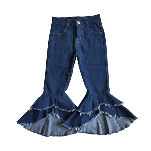 Todder Girl Blue Jeans Blue Western Solid Denim Ruffle Pants