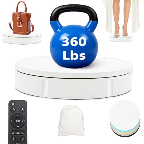 Prolee Rotating Display Stand 360lbs Capacity, 360 Degree Rotating Turntable 12 Inch, Turntable for Photography, Automatic Remote Control Display Platform with 5 Colour Surface Covers and Carry Bag