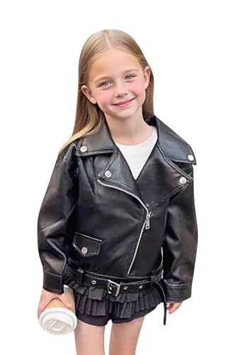 Girls PU Leather Moto Jacket - Soft Faux Leather Cropped with Notched Collar Coat, Biker Jacket for Toddler to Kids3