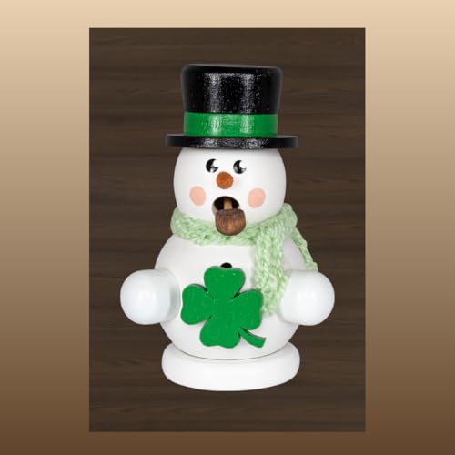 Räuchermann Schneemann weiß mit Kleeblatt original Erzgebirge I...