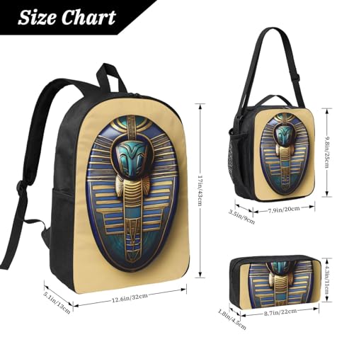 Egyptian Scarabs print Shoulder Bookbags Lunch Bag and Pen Case 17 inches Backpack with Lunch Box, Cute Bookbag Set4