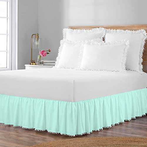 Queen Size 550-TC Egyptian Cotton Pom Pom Bed Skirt, Three