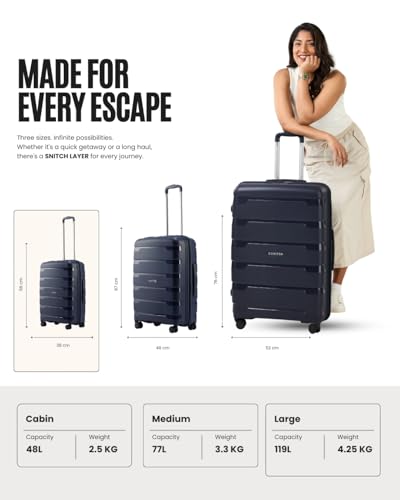Image of SNITCH Layer Cabin Size Blue Polypropylene Hard Travel Suitcase - Trolley Bag Small & Luggage with 8 Wheels, Premium Lock, Wet & Dry Pouch & Free Shoe Bag