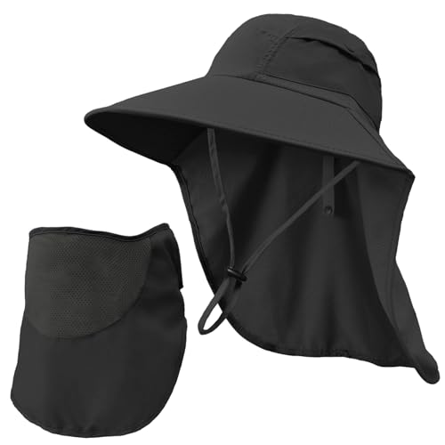 Rosoz Fischerhut UPF 50+ Safari Kleidung Herren Abnehmbare Gesichtsbedeckung Breiter Rand Wanderhut Damen Anglerhut Herren
