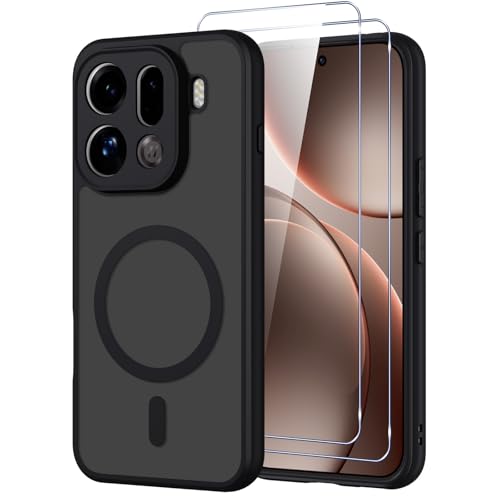 Pnakqil Magnetica Cover per Oppo Find X9 Pro Compatibile con MagSafe con 2 Vetro Temperato,Custodia Traslucida Opaca Protezione Militare Antiurto Robusta Protettiva Case,Nero