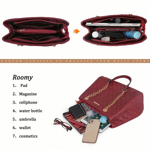 Image of Montana West MEDIUM Tote Bag for Women Quilted Chain Handbags Shoulder Purse
