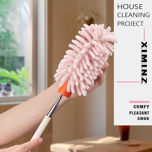 Image of Pink Retractable Microfiber Duster for Cleaning Extendable Washable Hand Duster Feather Duster Cleaning Tool for Cleaning Office, Car, Window, Computer, Air Condition
