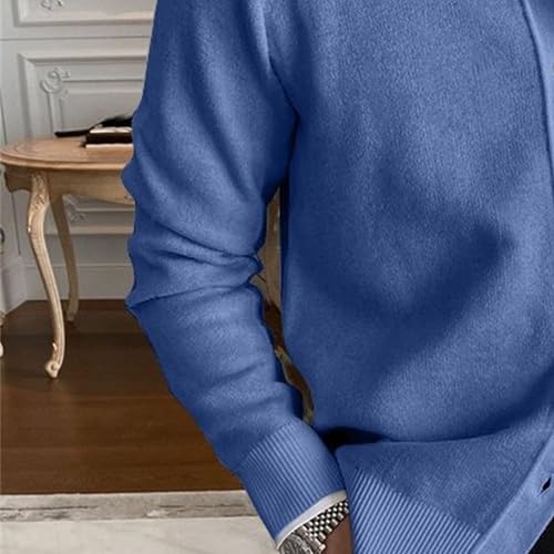 Men's Fall Winter Cardigan Sweater Lapel Knitted Solid Casual Knitwear Button Down Long Sleeve Sweaters (Medium,Blue)2