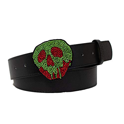 Buckle-Down Women's Disney, Snow White Poison Apple Crystal Rhinestone, Black Vegan Leather Belt