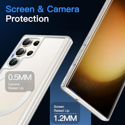 Image of JETech Magnetic Case for Samsung Galaxy S23 Ultra, Frosted Clear | Cover Compatible with MagSafe, Translucent Matte Back, Shockproof Protection