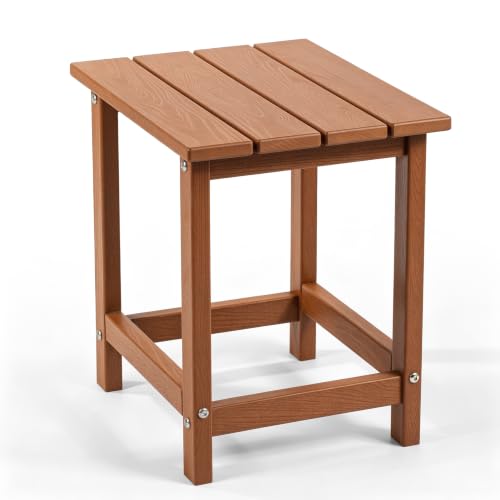 Image of Outdoor Side Table - Rectangular All-Weather HDPE End Table with Wood-Look Finish, Heavy Duty Composite for Patio, Deck & Garden (Brown)