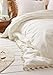 White Pom-Fringe Duvet Cover Full Queen,80inx86in
