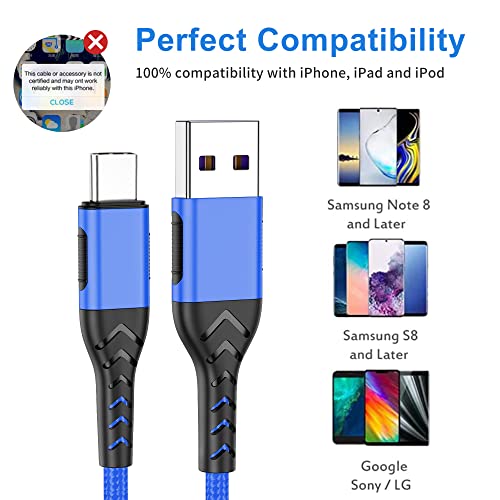 Image of Durcord USB C Charger Cable, Upgarded 2Pack 10ft Fast Charging 10 Feet USB Type C Charging Cord Cable, 10 Foot Type C Charger Braided USB Cable Compatible with iPhone 15 /Pro /Plust /Max-Blue