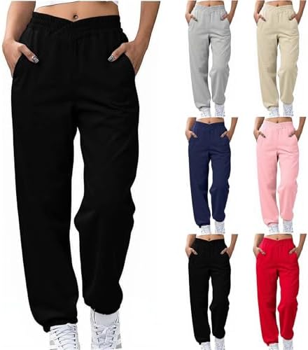 Women's Fashion Sweatpants Casual High Waisted V Crossover Jogger Baggy Yoga Pants Fall Winter Straight Legs Pant