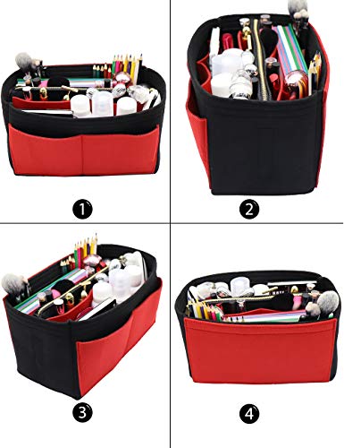 Image of Felt Purse Insert Handbag Organizer Bag in Bag Organizer with zipper Bag Tote Shaper for Speedy Neverfull 8021 Black-Red L2