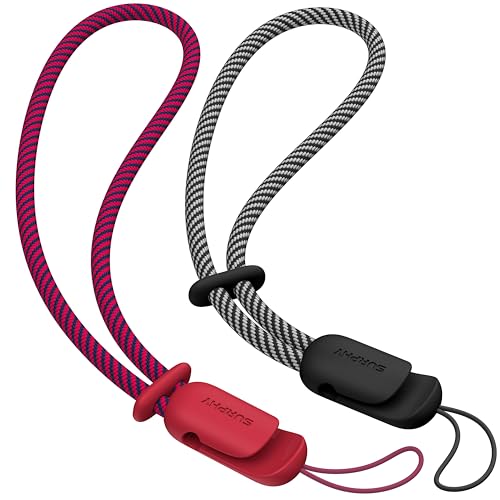 Image of SURPHY 2 Pack Phone Lanyard, Phone Wrist Strap for Case, Camera Wrist Strap | Ultra-Light 2-Color Braided Phone Strap, Cellphone Charm Strap, Anti-Lost Wrist Lanyard for Women and Men, Red Black