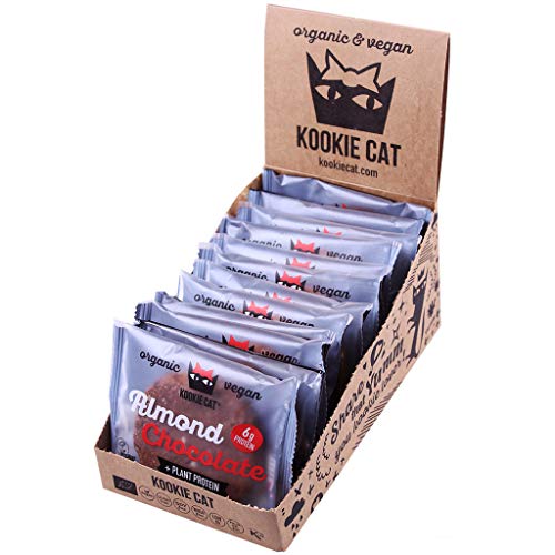 Kookie Cat Almond & Chocolate Individually Wrapped Vegan Cookies, Gluten Free, Soy Free, Bio And Organic, Almond & Oat, 12 X 50g In A Box