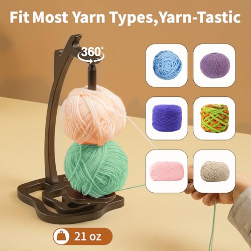 Image of Yarn Holder for Crocheting and Knitting, Tree Rings Wooden Yarn Holder Stand with Magnetic, Crochet Gift for Knitting Lovers