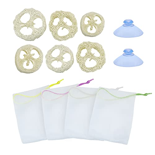 HLIWS 6 Piezas Jabonera de Drenaje Natural,4 Piezas Malla espumante con cordón,2 Piezas de chupones de Cabeza de Hongo,para Baño Cocina y Encimera Cover