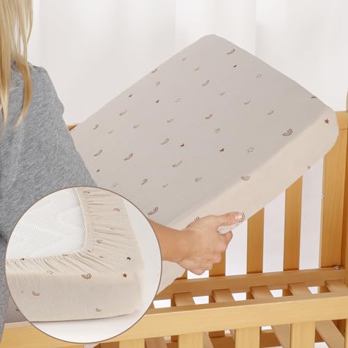 Poikshark ME-BFW Muslin Pack And Play Sheets, 2 Pack Mini Crib Sheets, Stretchy Playard Fitted Sheet thumb #5