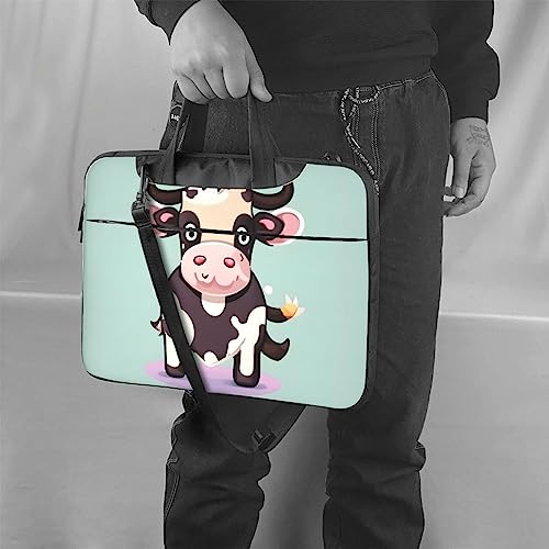 Sacoche ordinateur portable 14 pouces à imprimé jolie vache noire et bandoulière rembourrée