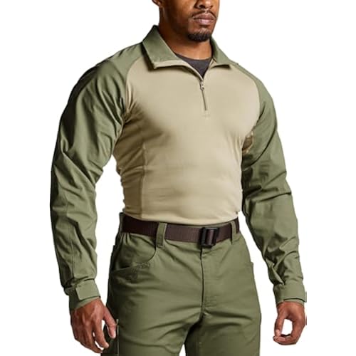 CQR Men's Tactical Combat Shirt, 1/4 Zip Long Sleeve Breathable Military BDU Training Top for Shooting, Hunting, Range Use