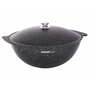Aluminum Wok Kazan Cooking Pot Granit Ultra Non-Stick Kazan for Making Pilaf with Lid Camping Cookware Dutch Oven Kitchen Pot (9.5-qt. (9 L))