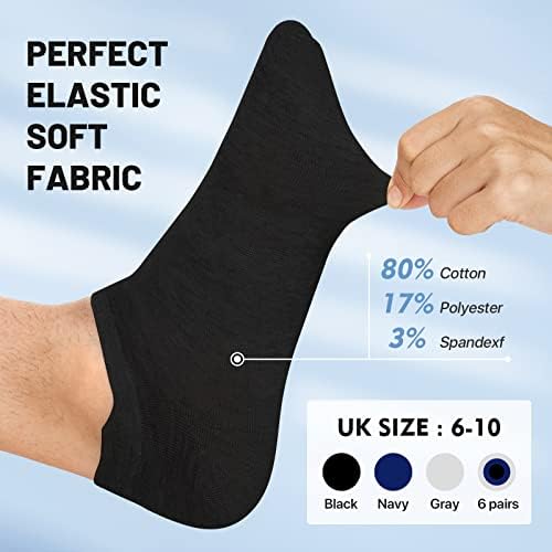 Ankle Socks Mens Trainer Socks Breathable Cotton Low Cut Socks (6 Pairs) Non Slip No Show Socks with Arch Support