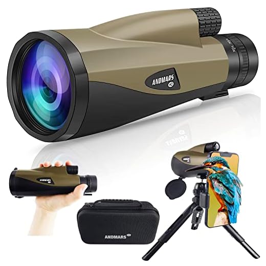 Andmars Zoom 10-30x60 High Power HD Monocular for Adults. Waterproof Telescope with Leather case, Metal Body, Phone Adapter and Tripod. FMC Coated & BAK4 Prism. for Birding Hiking Hunting. (Brown)