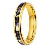 Mesnt Alianza de boda para hombre, mujer, hombre y mujer, anillo de boda de tungsteno pulido de 4 mm/8 mm con hoja de oro y cielo estrellado, Metal, Sin gemas.