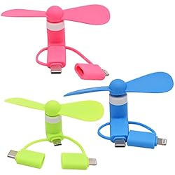 Ventilador Movil Amazon Ropniik 3pcs Mini Ventilador de Teléfono Móvil Portátil Mini USB Ventilador 3 en 1 para Teléfonos Android/USB Tipo-C Teléfonos y más, Ventilador giratorio (rojo/azul/verde)