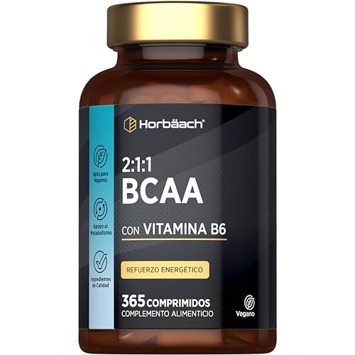 BCAA Aminoácidos 2:1:1 | 1000mg por comprimido | Hasta 1 año de suministro - 365 Comprimidos Veganos | con Vitamina B6 y Aminoácidos Ramificados L- Leucina, L- Isoleucina y L-Valina | Keto | Horbaach