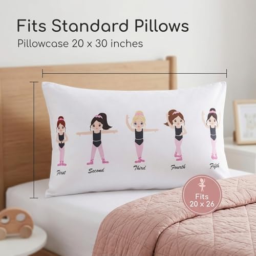 Image of Everyday Kids 2-Pack Standard Size Pillowcases fit Pillows 20 x 26 inch -100% Soft Breathable Microfiber - Perfect for Toddler Little Girl Twin /Full Size Bed - Ballerina