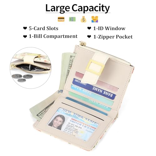 Image of RNIEGA Small Wallets for Women Bifold Vegan Leather Wallet RFID Blocking | Floral Pattern Card Holder with Zipper Pocket