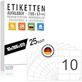 Selbstklebende 105 x 57 Adressaufkleber (10 pro DIN A4 Bogen), Adressetiketten bedruckbar mit Inkjet- und Laserdrucker Aufkleber, Drucker Etiketten - MADE IN GERMANY (105 x 57 mm, 25 Blatt)