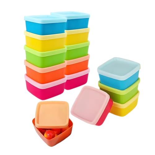LoNinLoAn 15 Stück Gefrierdosen Klein, Mini Vorratsdosen, Luftdichte Frischhaltedosen 3 Stile 5 Farben Aufbewahrungsbox, Kleine Dosen mit Deckel Plastik für Soßen, Dips und Gewürze (15, Quadrat)