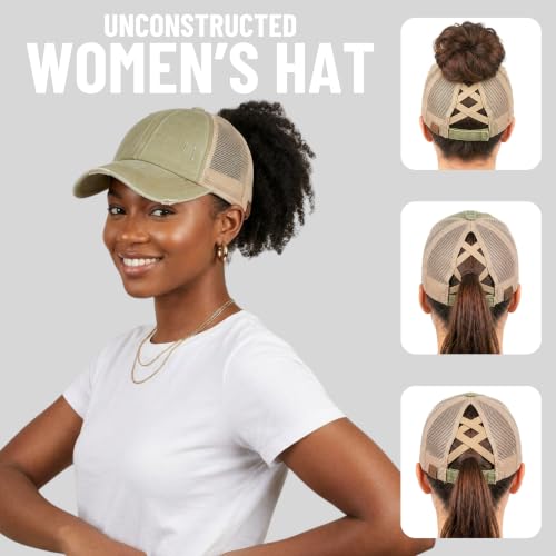 Image of Funky Junque Womens Baseball Cap Dad Hat Ponytail Messy Bun Trucker Ponycap