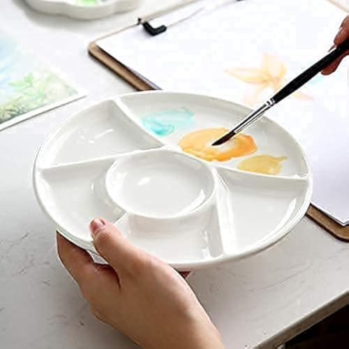 13-Well Porcelain Artist Paint Palette, Mixing Ceramic Watercolor Palette, Mixing Tray For Watercolor Gouache Acrylic Oil Painting 8 Inch