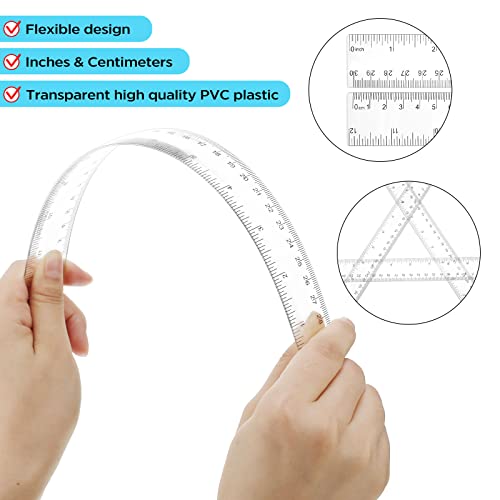 image for Zonon 2 Pack 12'' Plastic Ruler and 6'' Plastic Protractor Set Clear R
