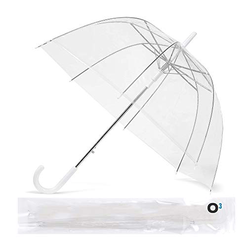 O³ Parapluie Transparent Cloche-Parapluie Resistant au Vent-Idéal pour de Jolies Photos de Mariage